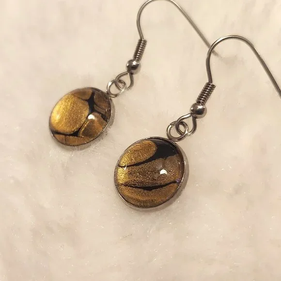 NEW Handmade Gold and Black Acrylic Swirl Drop Earrings - Picture 3 of 3